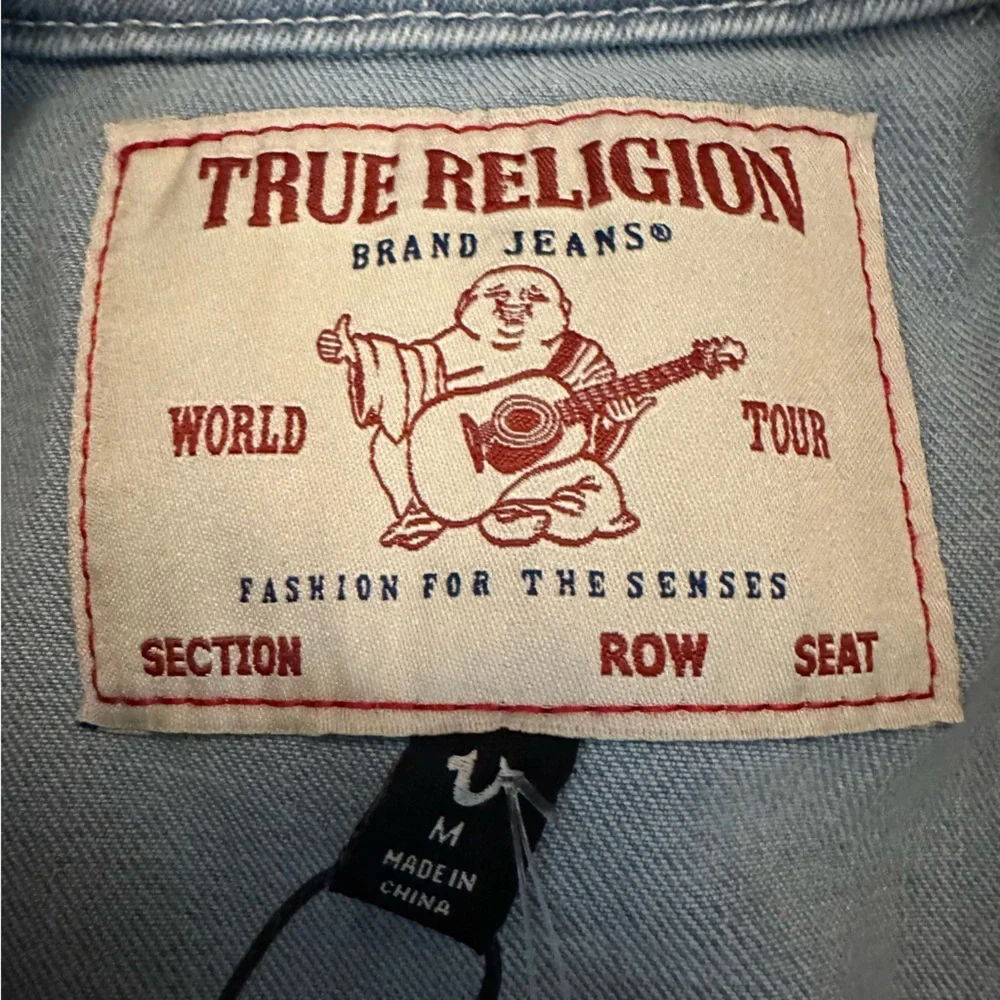 True Religion Jimmy SN Trucker Jacket Light Showers‎ Blue Fade Mens Medium NWT